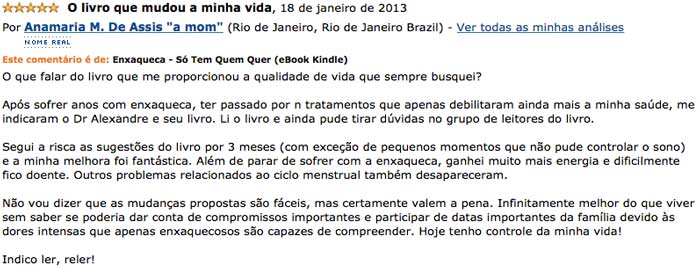 Depoimento de Anamaria no site da Amazon