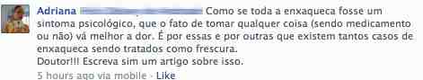 Estudo sobre placebo comentado no Facebook